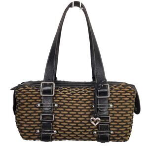 Brighton Woven Brown Hemp Cord Black Leather Trim Buckle Accent Small Satchel